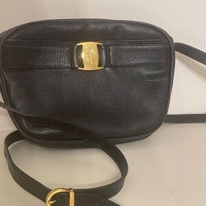 Salvatore Ferragamo Black Crossbody Bag with Gold Accents